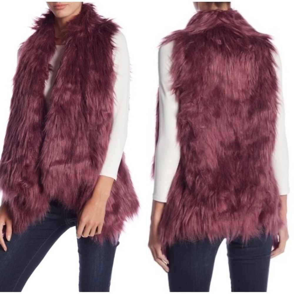 Romeo & Juliet Couture Faux Fur Burgundy Vest Open Front Women's Medium Glam